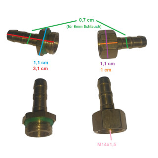 Schlauchkupplung, Verbinder M14x1,5 auf M14x1,5, fr 6mm Schlauch