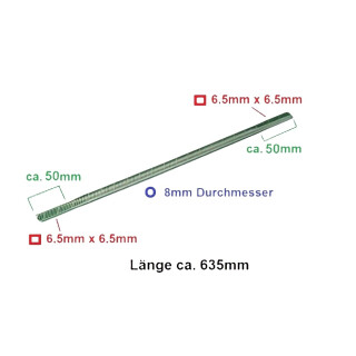 Biegsame Welle 6,5mm 635 mm vierkant flexible fr Rckenmotorsense Sense Flexwelle