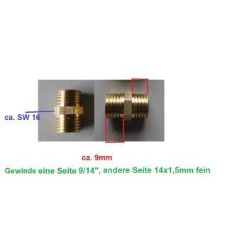 Adapter AG 14 x 1,5 fein und AG 9/14 Messing Gewindemuffe