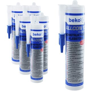 6x Beko Allcon 10 Konstruktionsklebstoff + 6 Paar Einweghandschuhe