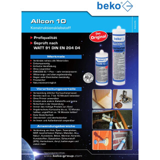 6x Beko Allcon 10 Konstruktionsklebstoff + 6 Paar Einweghandschuhe