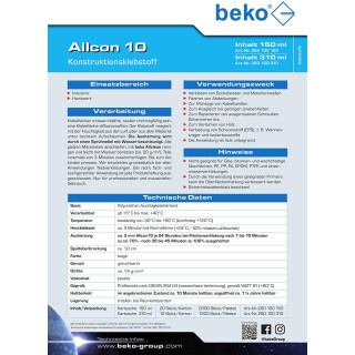 6x Beko Allcon 10 Konstruktionsklebstoff + 6 Paar Einweghandschuhe