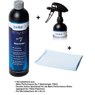 Beko Set Glasreiniger Performance No. 7 + Double Action Sprühkopf + Koi Microfasertuch